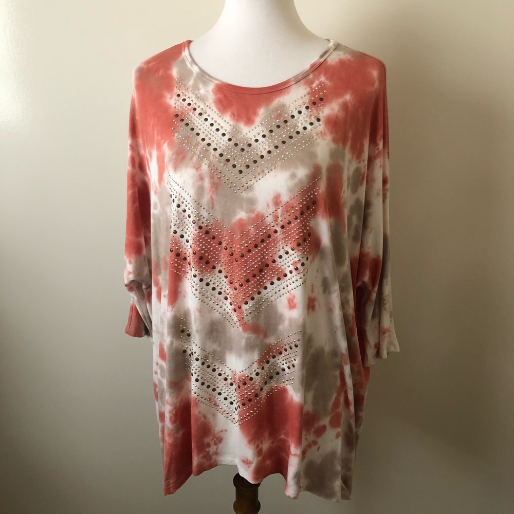 Vocal Blouse 3/4 Sleeves V Pattern Bling Sz S